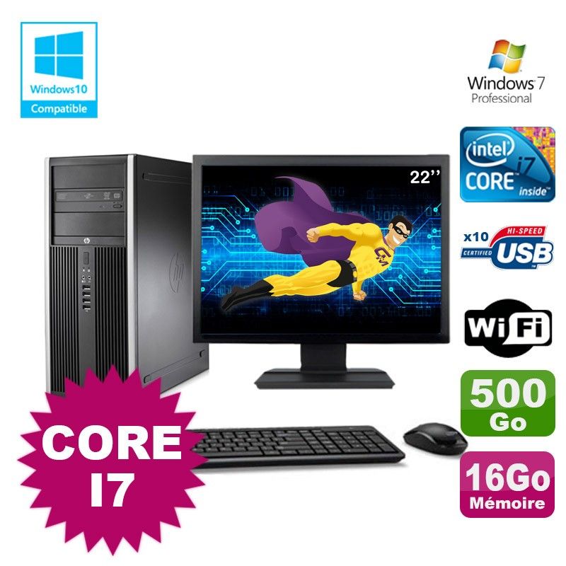 PC de sobremesa HP Elite 8100 MT - Procesador Intel Core i7-860, 16 GB de RAM, 500 GB HDD, Grabadora de DVD, WiFi, Windows 7 Profesional