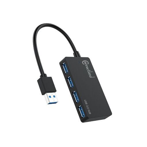 Hub USB 3.0 de 4 puertos con suministro de energía de Connectland, Negro