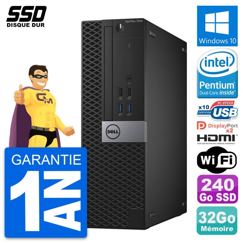 Dell OptiPlex 7040 SFF PC - Intel G4400, 32GB RAM, 240GB SSD, HDMI, WiFi, Windows 10