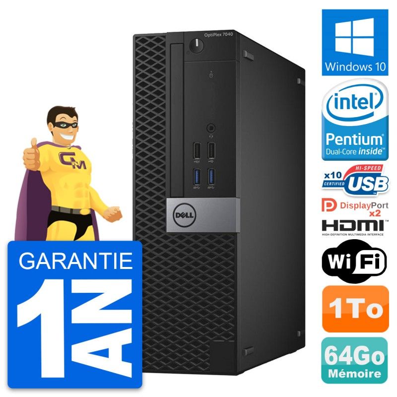 Dell OptiPlex 7040 SFF PC - Intel G4400, 64GB RAM, 1TB HDD, HDMI, WiFi