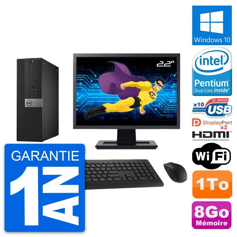 Dell OptiPlex 7040 SFF PC - 22" Screen, Intel G4400, 8GB RAM, 1TB HDD, HDMI