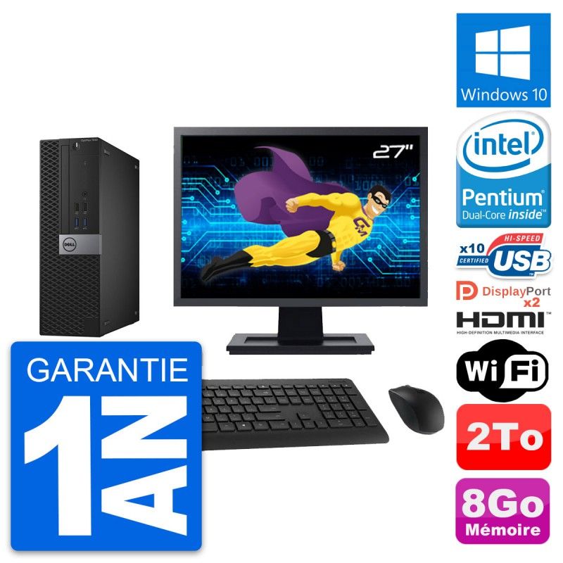 Dell OptiPlex 7040 SFF Desktop Computer | 27" Screen | Intel G4400 | 8GB RAM | 2TB HDD | WiFi