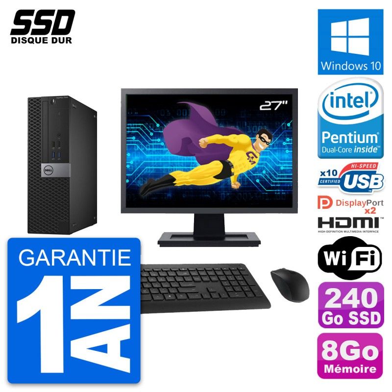 Dell OptiPlex 7040 SFF PC - 27" Screen, Intel G4400, 8GB RAM, 240GB SSD, HDMI