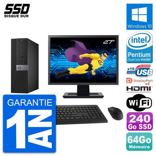 Computadora Dell OptiPlex 7040 SFF - Pantalla de 27", Procesador Intel G4400, 64 GB de RAM, SSD de 240 GB