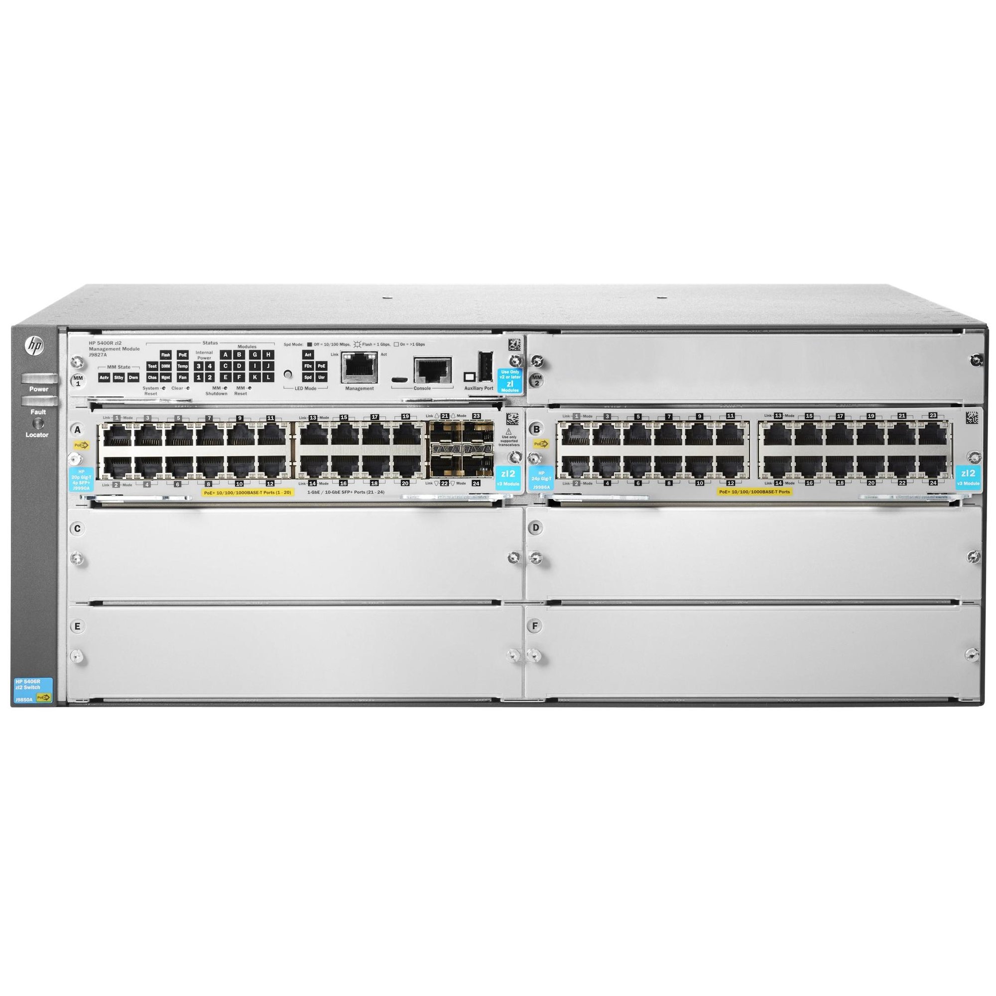 HP Aruba 5406R 44GT PoE+ / 4SFP+ (No PSU) v3 zl2 - Switch - Managed - 44 x 10/100/1000 (PoE+) + 4 x 1 Gigabit / 10 Gigabit SFP+ - Rack-mountable