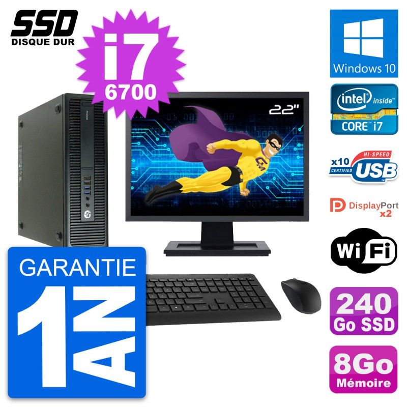HP ProDesk 600 G2 SFF Computer - 22" Screen, Intel Core i7-6700, 8GB RAM, 240GB SSD, Windows 10, WiFi