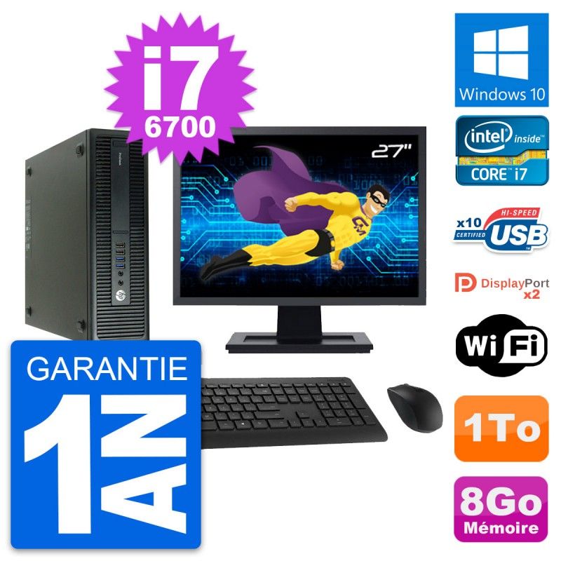 HP ProDesk 600 G2 SFF Desktop PC - 27" Screen, Intel Core i7-6700, 8GB RAM, 1TB HDD, Windows 10