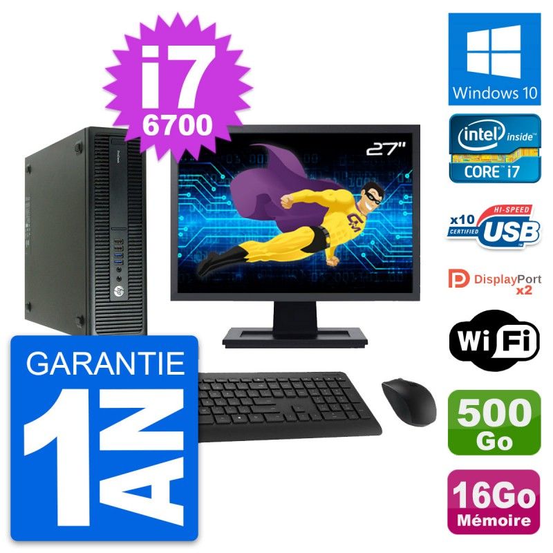 HP ProDesk 600 G2 SFF Computer - 27" Screen, Intel i7-6700, 16GB RAM, 500GB Storage, Windows 10, Wifi