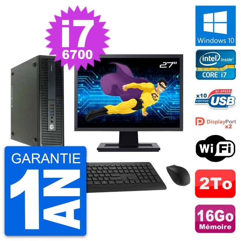 HP ProDesk 600 G2 SFF Desktop PC - 27" Screen, Intel i7-6700, 16GB RAM, 2TB HDD, Windows 10, WiFi