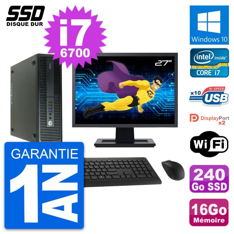 HP ProDesk 600 G2 SFF Desktop Computer - 27" Screen, Intel Core i7-6700, 16GB RAM, 240GB SSD, Windows 10, Wifi
