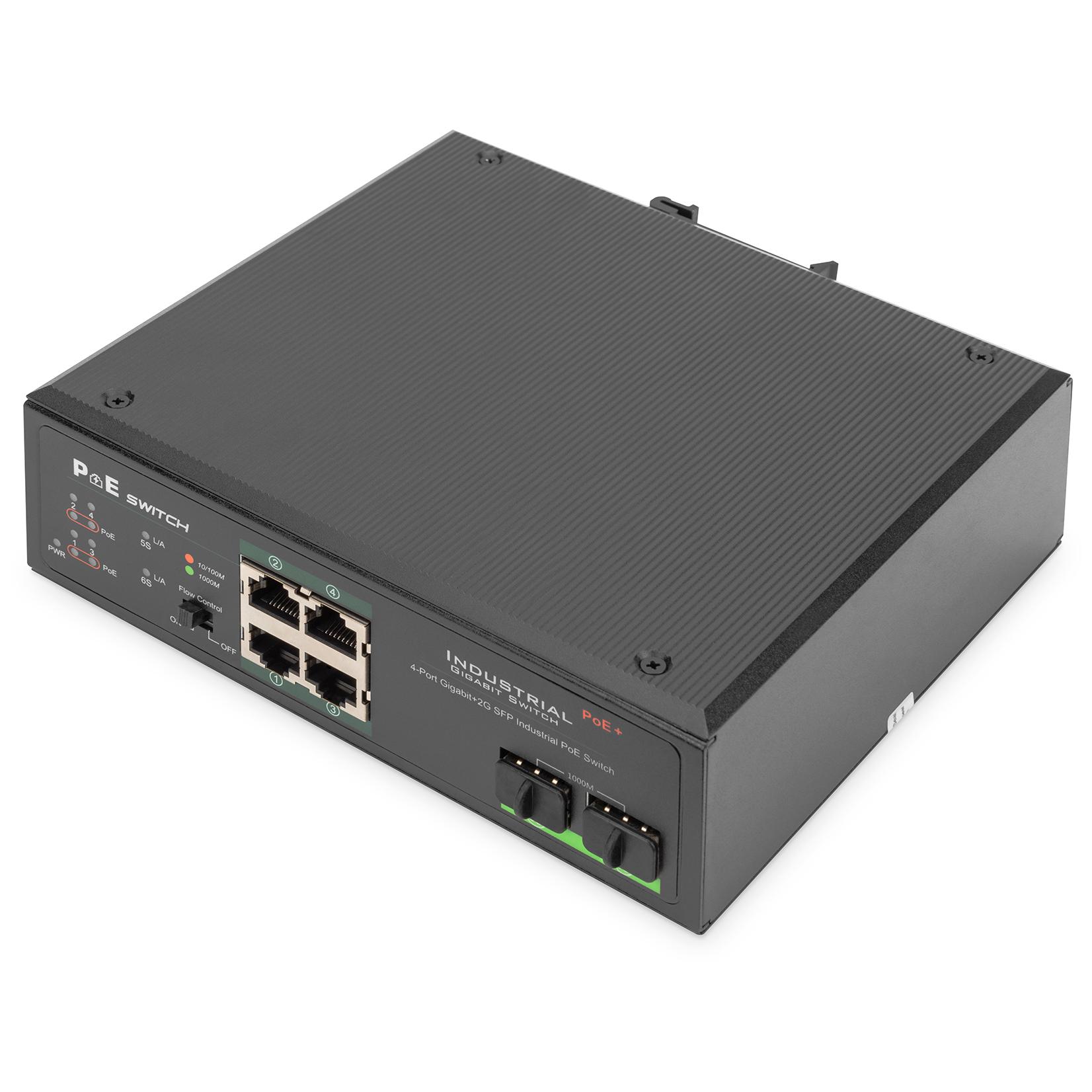 Digitus Industrial Gigabit PoE Switch, 4-Port, Unmanaged, 2 SFP Uplink