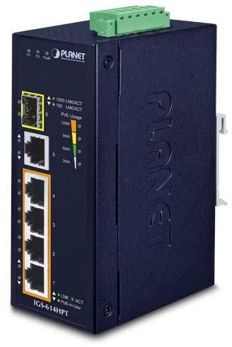 Ecotech-Market78 Industrial Wired Router IP40, 4-Port 10/100/1000, 802.3at PoE + 1Gbps 10/100/1000T & 1 Port 100/1000X SFP