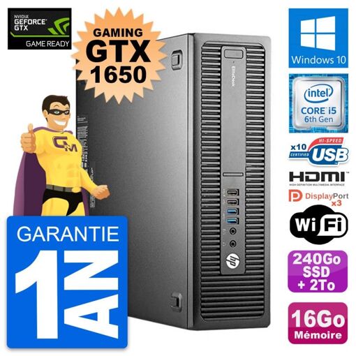 PC HP EliteDesk 800 G2 SFF Gaming con tarjeta gráfica GTX 1650, procesador i5-6500, 16GB de RAM, SSD de 240GB + HDD de 2TB