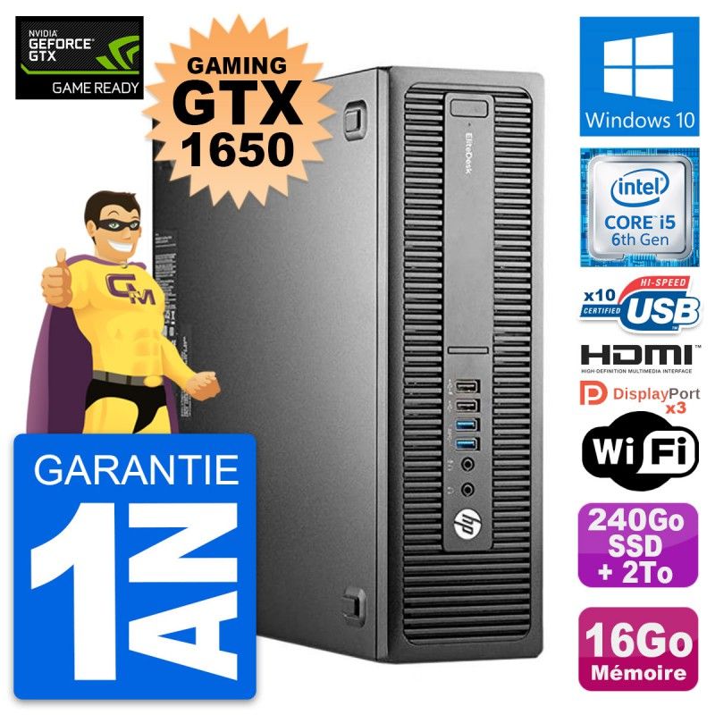 HP EliteDesk 800 G2 SFF Gaming PC with GTX 1650, i5-6500, 16GB RAM, 240GB SSD + 2TB HDD