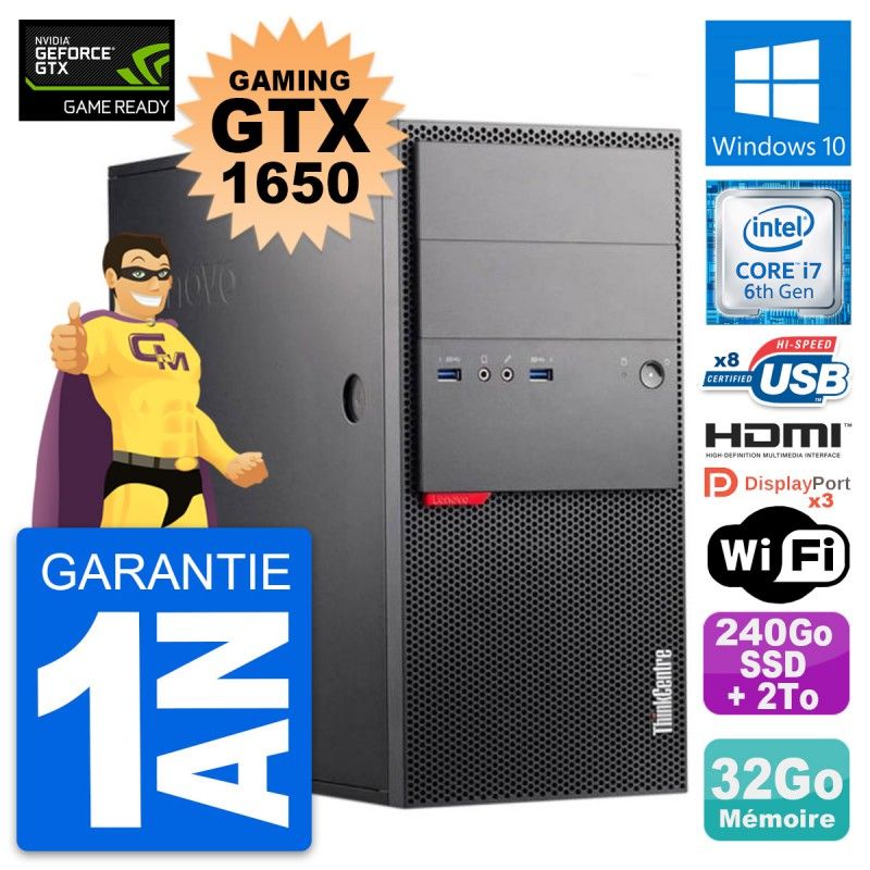 Lenovo M900 Gaming PC - i7-6700, 32GB RAM, 240GB SSD + 2TB HDD, GTX 1650, Windows 10