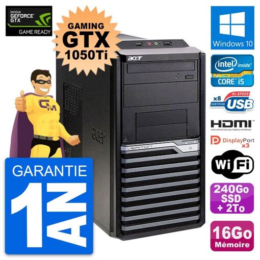PC de juego Acer M4630G - GTX 1050 Ti, i5-4570, 16GB RAM, 240GB SSD + 2TB HDD, Windows 10