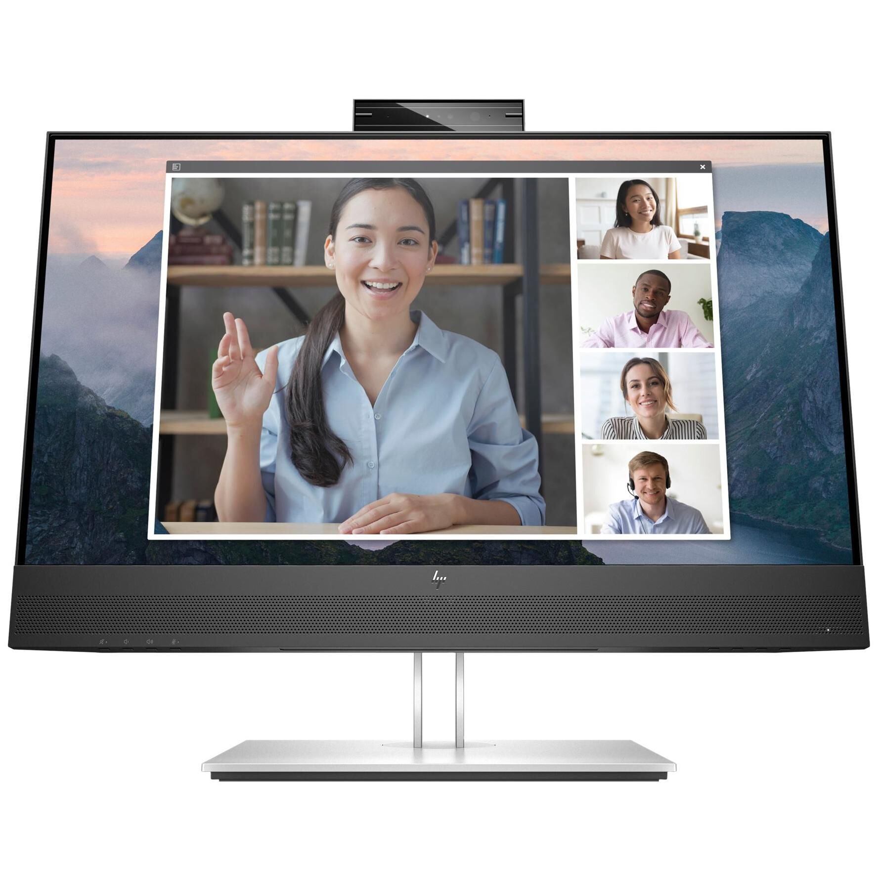 HP E24mv G4 Conferencing Monitor - E-Series - écran LED - 23.8" - 1920 x 1080 Full HD (1080p) @ 60 Hz - IPS - 250 cd/m² - 1000:1 - 5 ms - HDMI, VGA, DisplayPort - haut-parleurs - argent, tête noire - pour HP 250 G9; Elite 600 G9, 800 G9;...