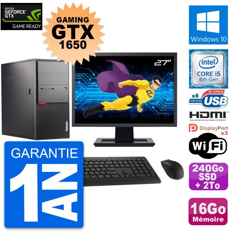 Lenovo M900 Gaming PC - 27" GTX 1650, i5-6500, 16GB RAM, 240GB SSD + 2TB HDD
