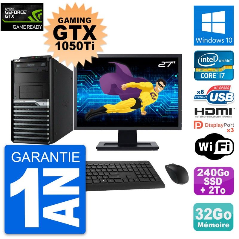PC de jeu Acer M4630G avec écran 27'', GTX 1050 Ti, i7-4790, 32 Go RAM, SSD 240 Go + disque dur 2 To