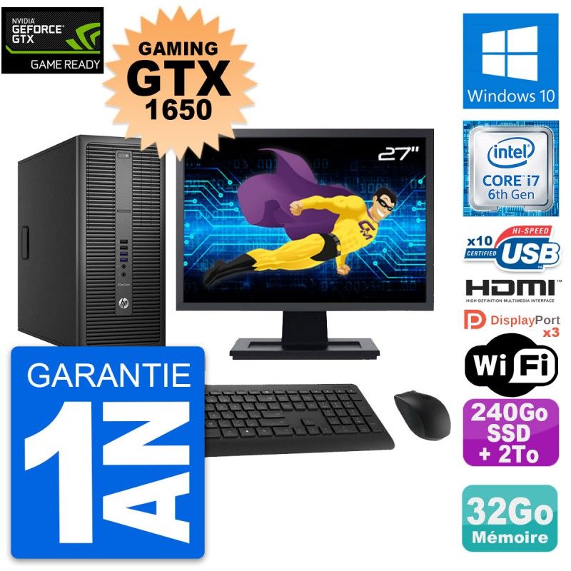 HP EliteDesk 800 G2 Gaming PC - 27" Full HD Screen, Intel i7-6700, 32GB RAM, 240GB SSD + 2TB HDD, GTX 1650