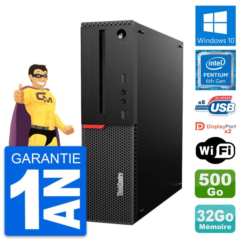 Lenovo ThinkCentre M800 SFF Desktop PC - Intel G4400, 32GB RAM, 500GB HDD, Windows 10, WiFi