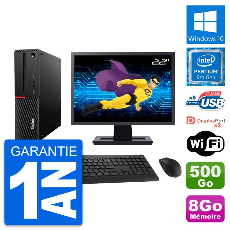 Lenovo M800 SFF Desktop PC | 22" Screen | Intel G4400 | 8GB RAM | 500GB HDD