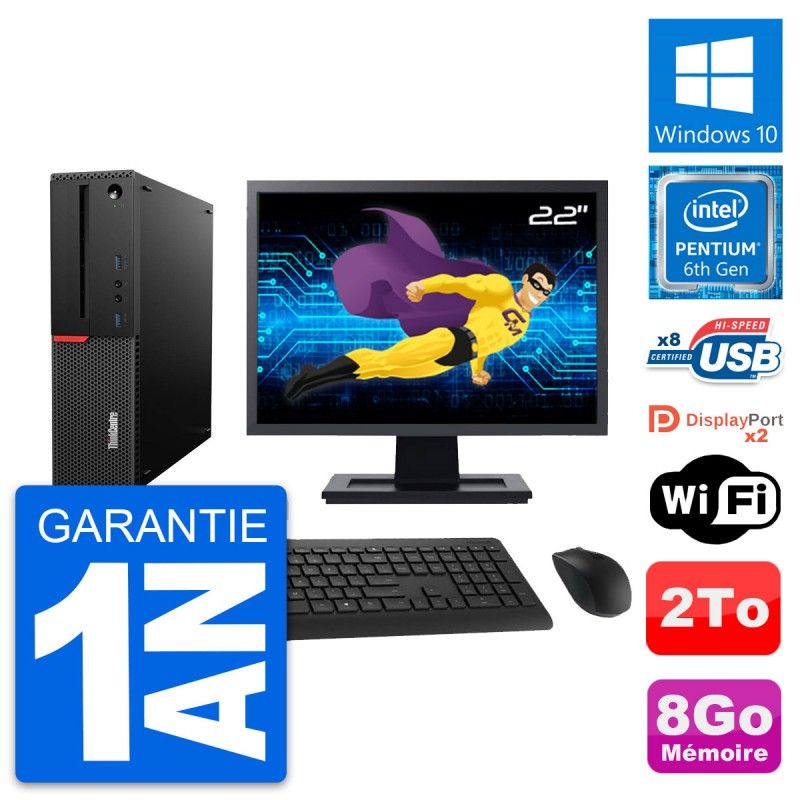 Lenovo M800 SFF Computer - 22" Screen, Intel G4400, 8GB RAM, 2TB HDD, Windows 10, WiFi