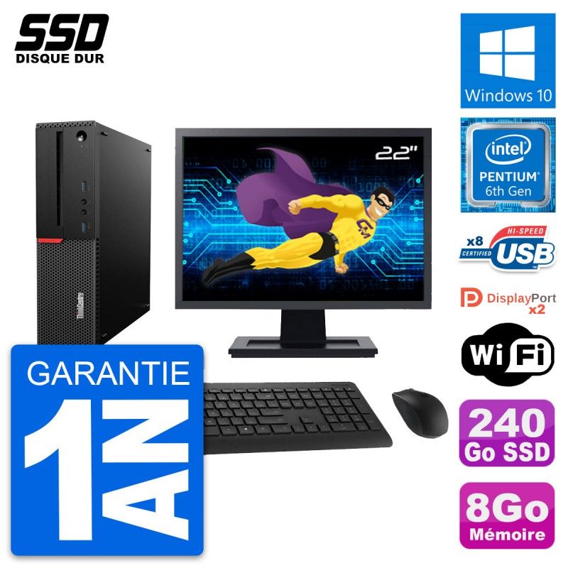 Lenovo M800 SFF Desktop Computer - 22' Screen, Intel G4400, 8GB RAM, 240GB SSD, Windows 10, WiFi