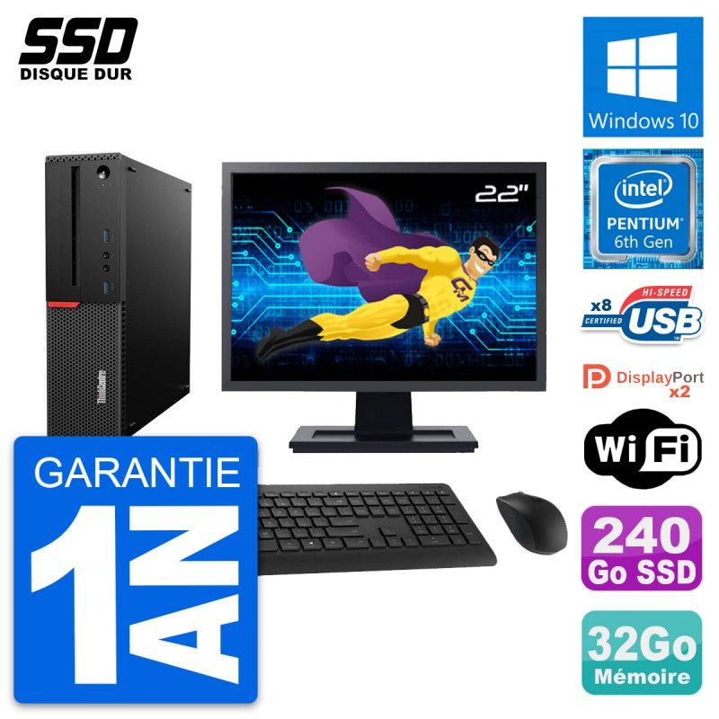 Lenovo M800 SFF Desktop Computer - 22" Screen, Intel G4400, 32GB RAM, 240GB SSD, Windows 10, WiFi