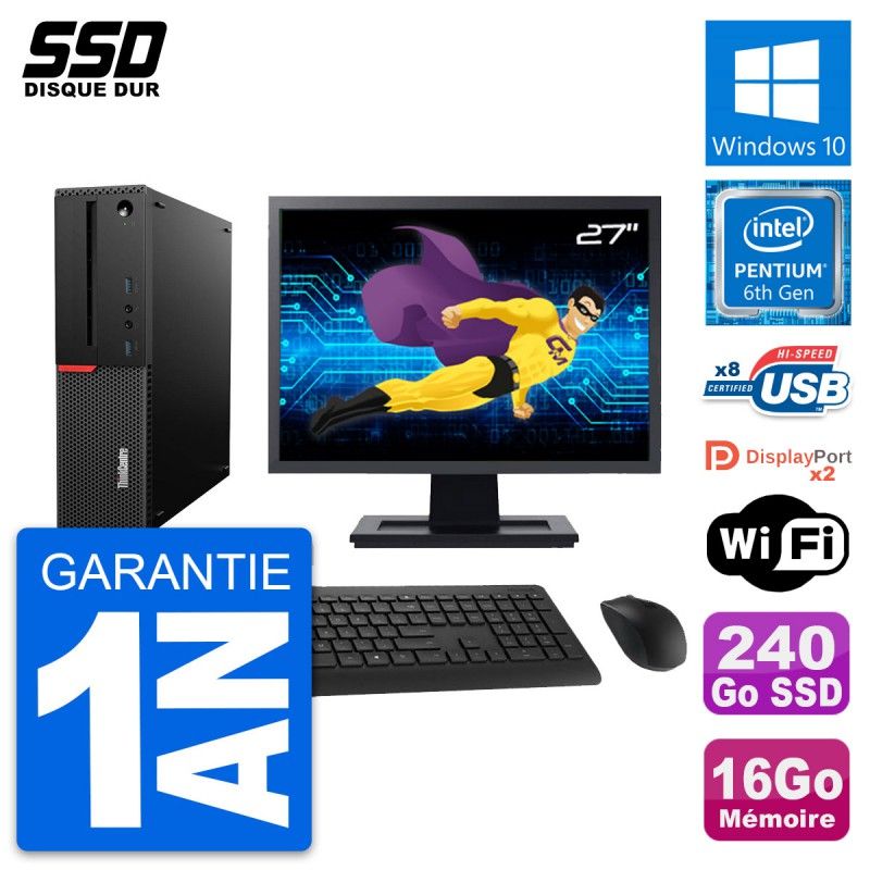 Lenovo M800 SFF Desktop Computer | 27" Screen | Intel G4400 | 16GB RAM | 240GB SSD | Windows 10
