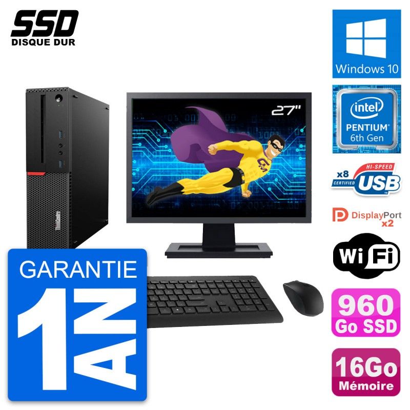 Lenovo M800 SFF Desktop PC - 27" Screen, Intel G4400, 16GB RAM, 960GB SSD, Windows 10, WiFi