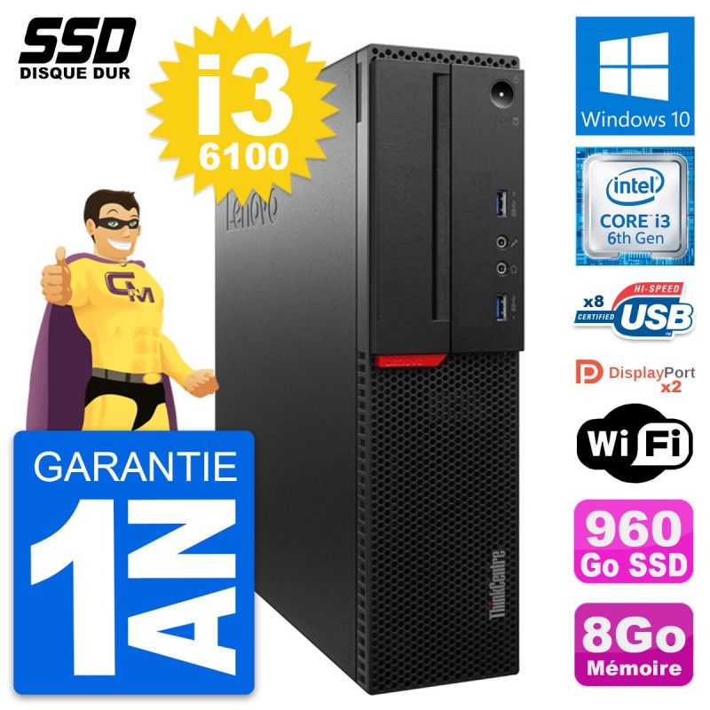 Lenovo ThinkCentre M800 SFF Desktop PC - Intel i3-6100, 8GB RAM, 960GB SSD, Windows 10, Wifi