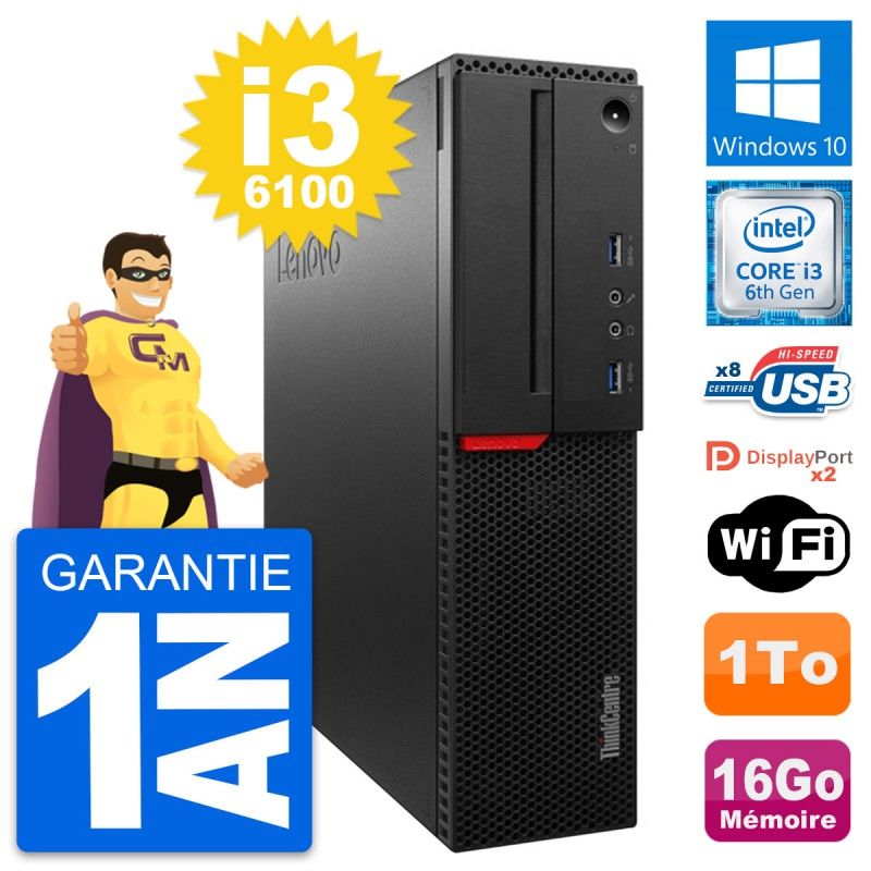 Lenovo ThinkCentre M800 SFF Computer - Intel i3-6100, 16GB RAM, 1TB HDD, Windows 10, WiFi