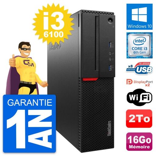 Computadora de escritorio Lenovo ThinkCentre M800 SFF - Procesador Intel Core i3-6100, 16GB de RAM, 2TB HDD, Windows 10, WiFi