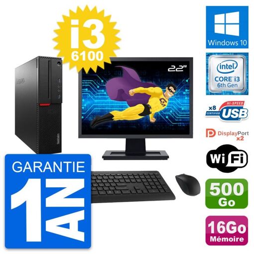 PC Lenovo M800 SFF - Pantalla de 22', Intel i3-6100, 16GB de RAM, Disco de 500GB