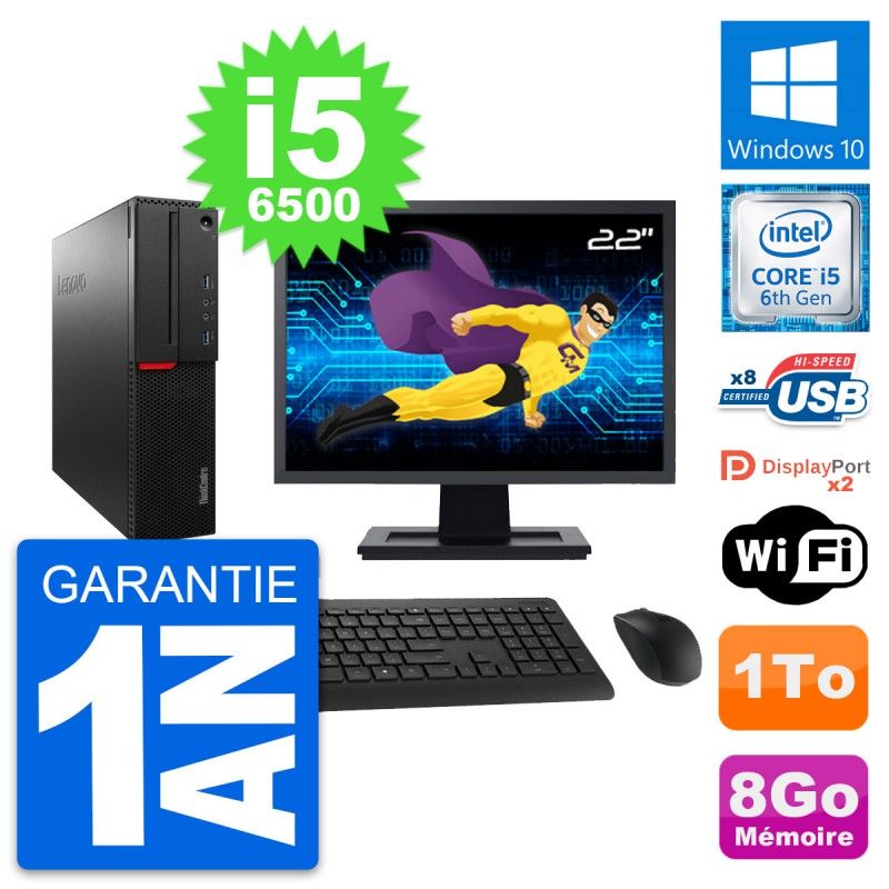 Lenovo M800 SFF Desktop PC - 22" Screen, Intel i5-6500, 8GB RAM, 1TB HDD, Windows 10, WiFi