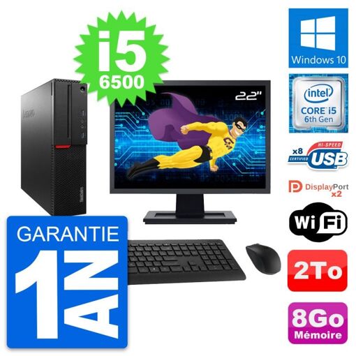 Computadora Lenovo M800 SFF - Pantalla de 22", Intel i5-6500, 8 GB de RAM, Disco de 2 TB, Windows 10, WiFi