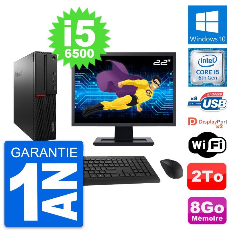 Lenovo M800 SFF Computer - 22" Screen, Intel i5-6500, 8GB RAM, 2TB Disk, Windows 10, WiFi
