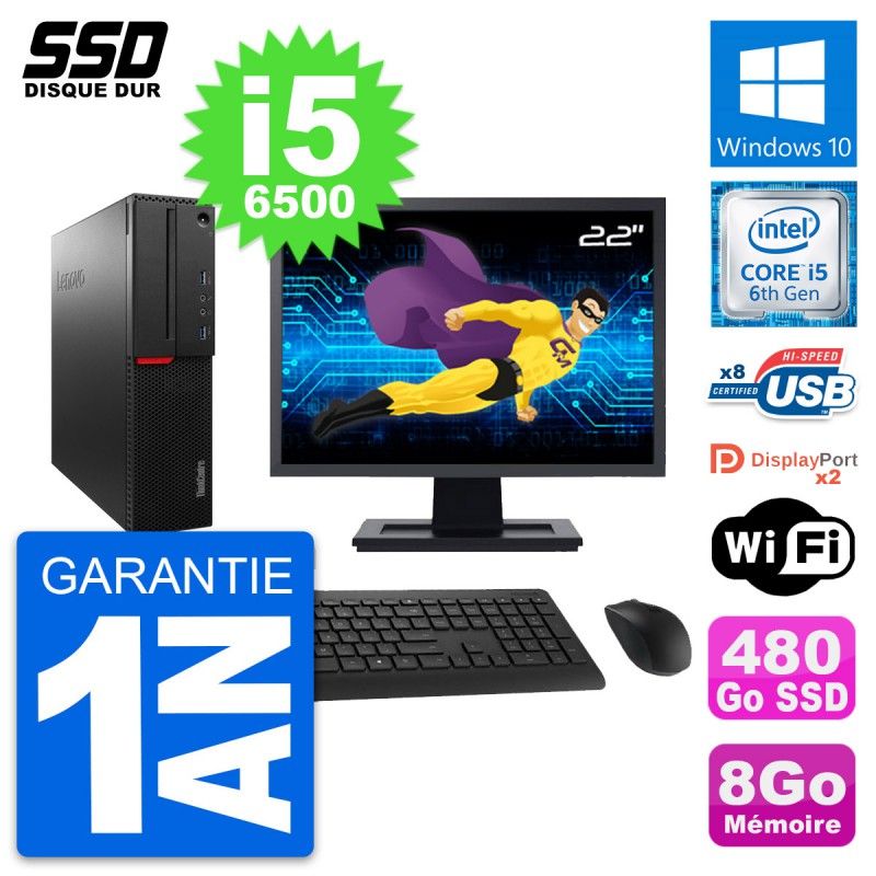 Lenovo M800 SFF Desktop Computer - 22" Screen, Intel i5-6500, 8GB RAM, 480GB SSD, Windows 10, WiFi