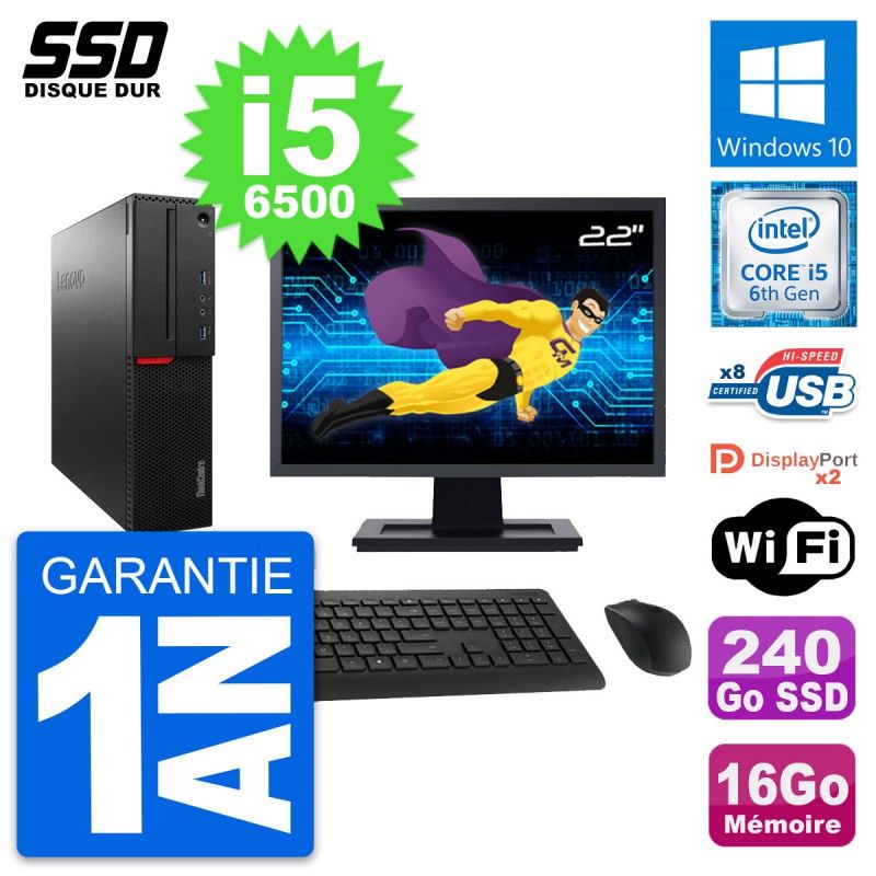 Lenovo M800 SFF Desktop PC - 22" Screen, Intel i5-6500, 16GB RAM, 240GB SSD, Windows 10, WiFi