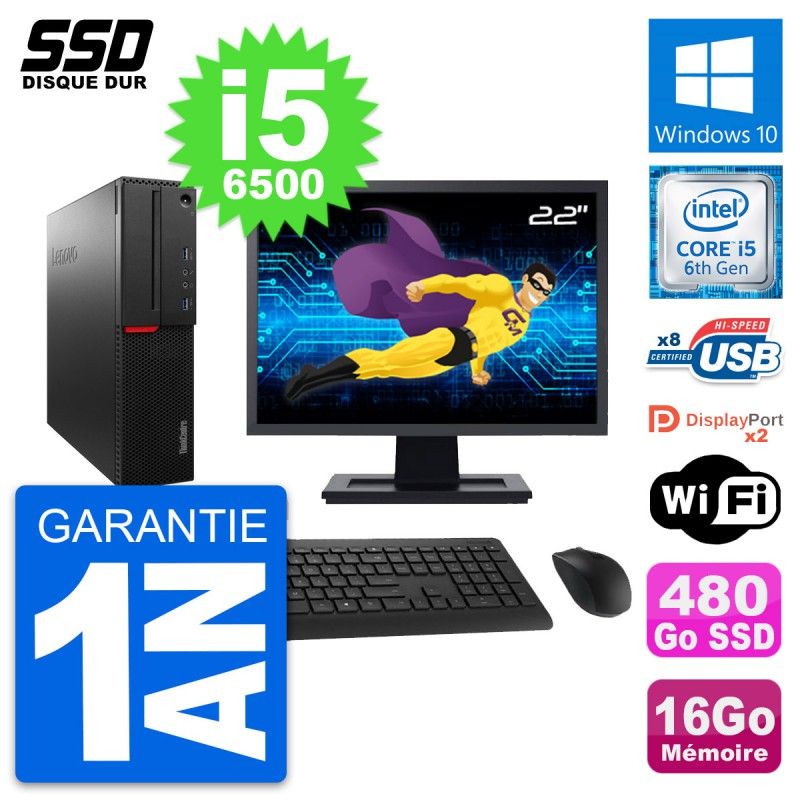 Lenovo M800 SFF Desktop Computer | 22" Screen | Intel i5-6500 | 16GB RAM | 480GB SSD | Windows 10