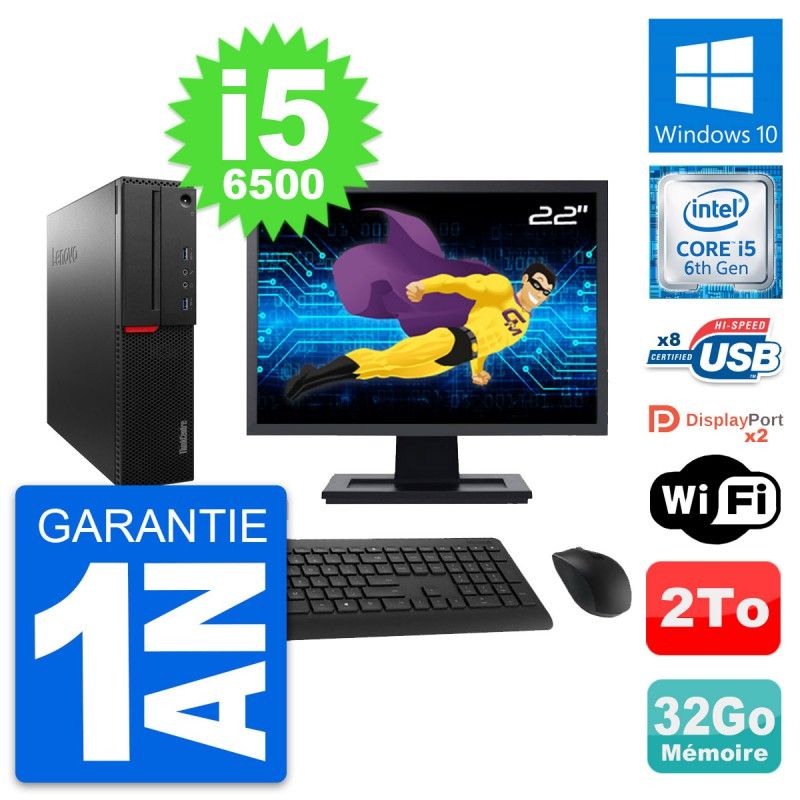 Lenovo M800 SFF Desktop Computer | 22" Screen | Intel i5-6500 | 32GB RAM | 2TB Storage | Windows 10