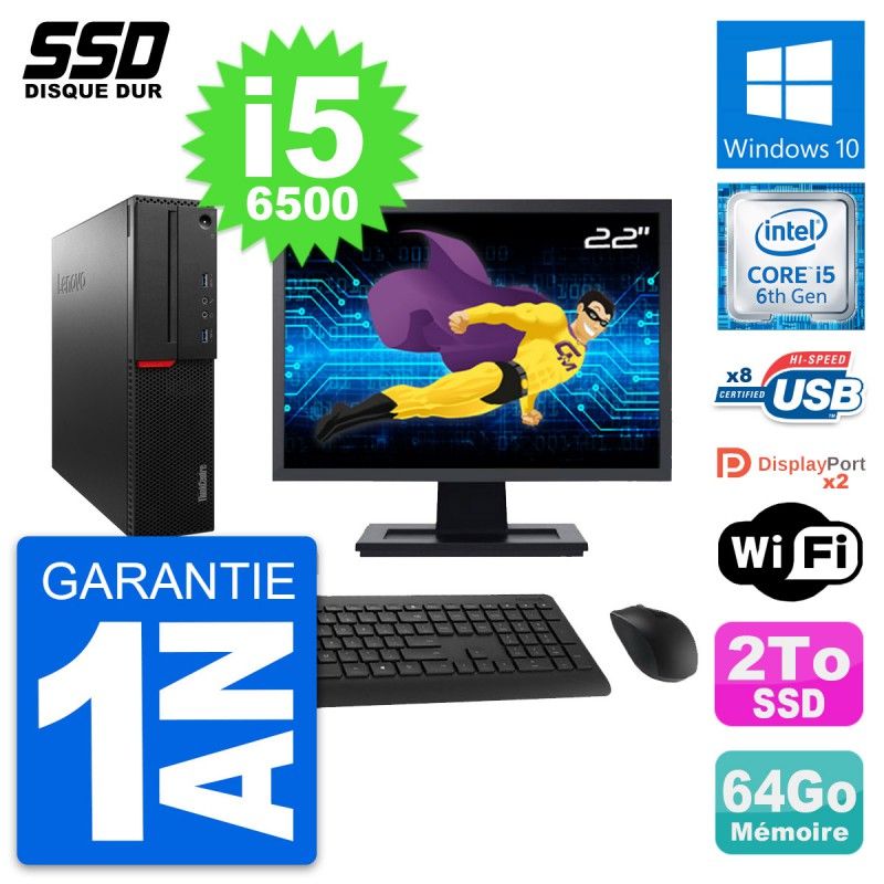 Lenovo M800 SFF Desktop Computer - 22" Screen, Intel Core i5-6500, 64GB RAM, 2TB SSD, Windows 10, WiFi