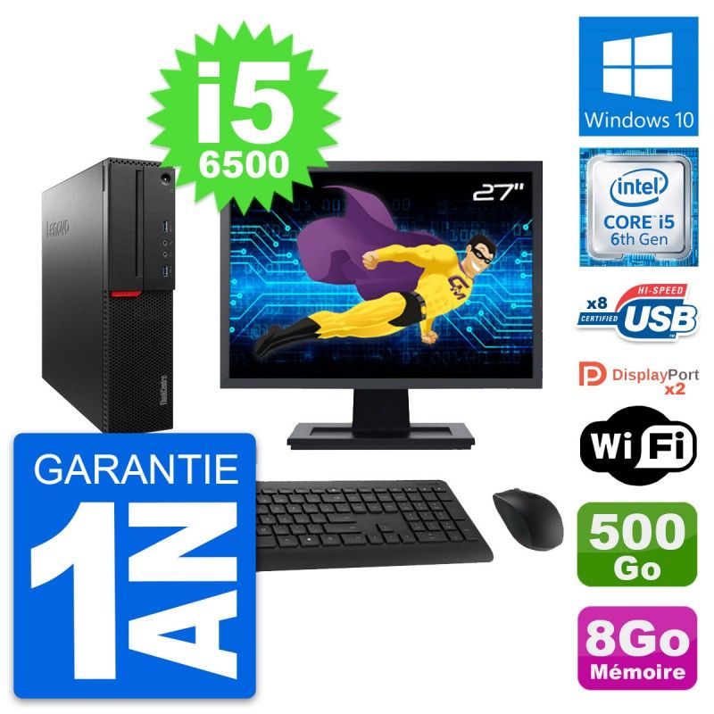 Lenovo M800 SFF Desktop PC - 27" Screen, Intel i5-6500, 8GB RAM, 500GB HDD, Windows 10, WiFi
