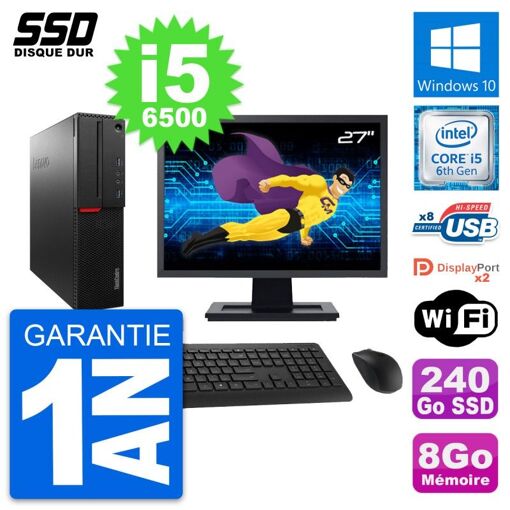 Computadora Lenovo M800 SFF - Pantalla de 27", Intel i5-6500, 8GB de RAM, 240GB SSD, Windows 10, Wifi