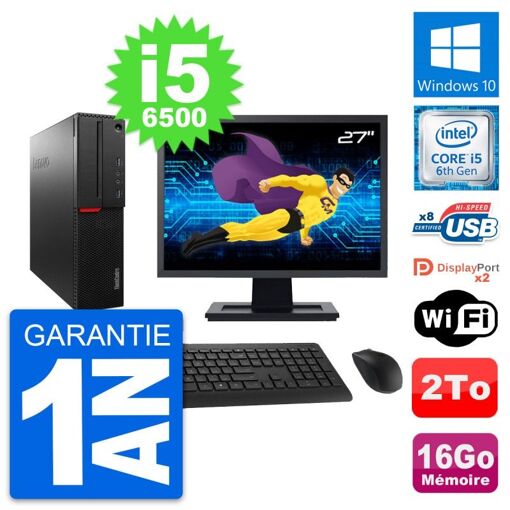 Computadora de escritorio Lenovo M800 SFF, pantalla de 27", procesador Intel i5-6500, 16 GB de RAM, 2 TB HDD, Windows 10, WiFi