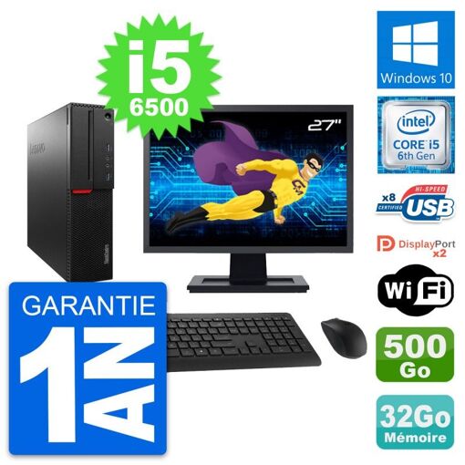 Computadora de escritorio Lenovo M800 SFF | Pantalla de 27 pulgadas | Procesador Intel i5-6500 | 32 GB de RAM | 500 GB de almacenamiento | Windows 10 | WiFi