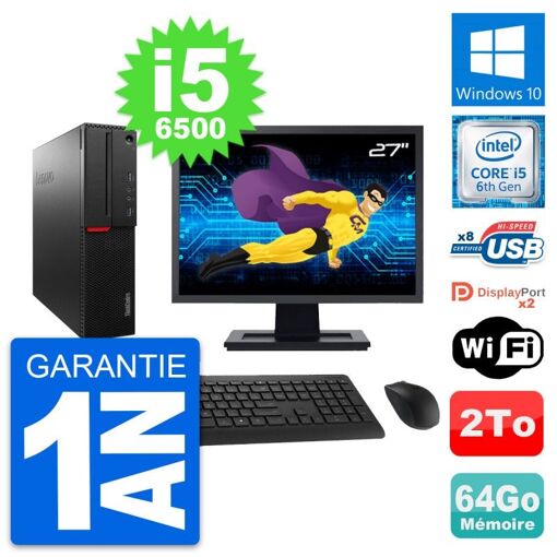 Computadora de escritorio Lenovo M800 SFF - Pantalla de 27", Intel i5-6500, 64 GB de RAM, 2 TB de almacenamiento, Windows 10, WiFi