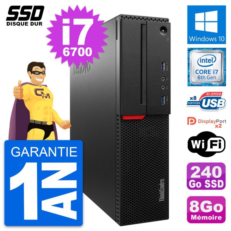 Lenovo ThinkCentre M800 SFF Desktop PC - Intel i7-6700, 8GB RAM, 240GB SSD, Windows 10, WiFi