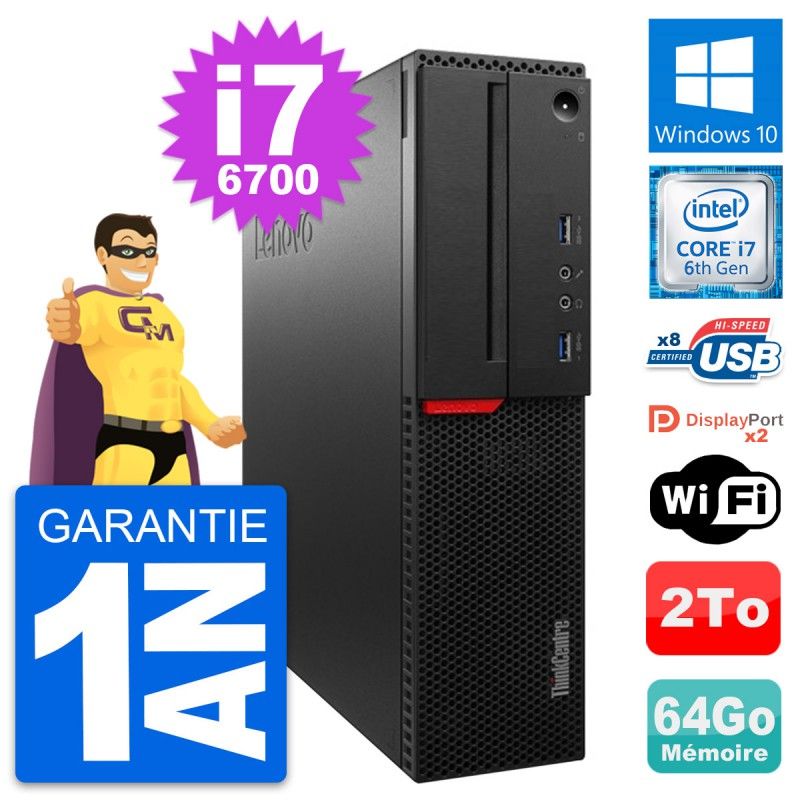 Lenovo ThinkCentre M800 SFF Desktop PC - Intel i7-6700, 64GB RAM, 2TB HDD, Windows 10, WiFi